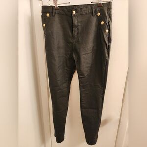 Black Faux Leather Pants with Gold Button Detail - XXL